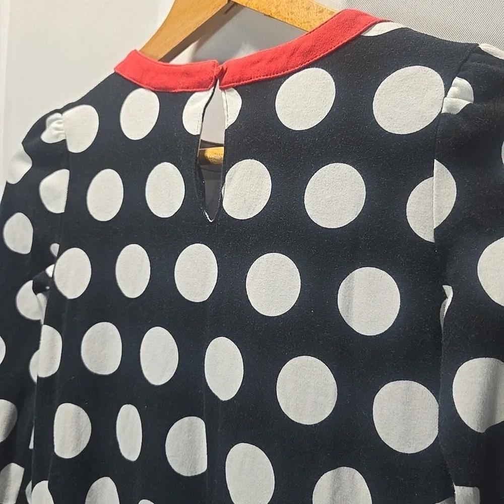 Gymboree Polka‎ Dot Dress Girls 12 Black White Red Ruffle Long Sleeve Cotton